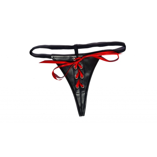 Idea Leather Tanga červené šněrování